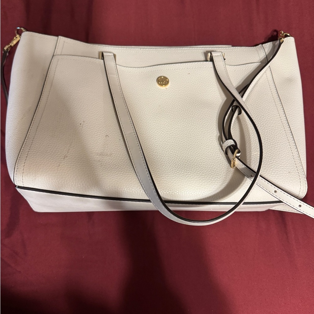 Elegant White Leather Tote Bag